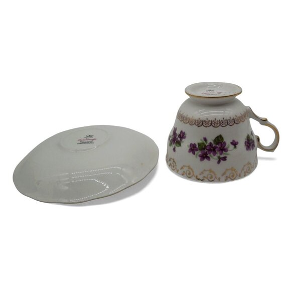 COLCLOUGH Teacup and Saucer Set Violet Pattern with Gold Trim England Vintage - Picture 10 of 11